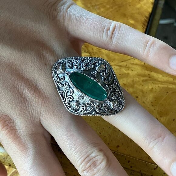 Green Quartz Sterling Silver Cocktail Ring Size 7 - Picture 3 of 8